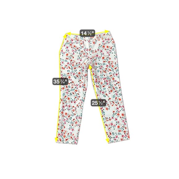 Calvin Klein Floral Pants White Multi Sz 10 Flat Front Mid Rise Bohemian NWT - Picture 10 of 13